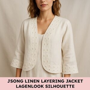 JSong collection linen layering jacket wearable art embroidery white size 12